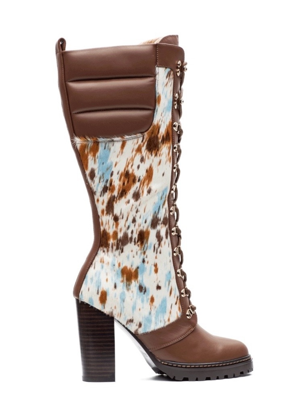 Jennifer Le Driftwood Brown Cowhide Lace-Up High Heel Boot